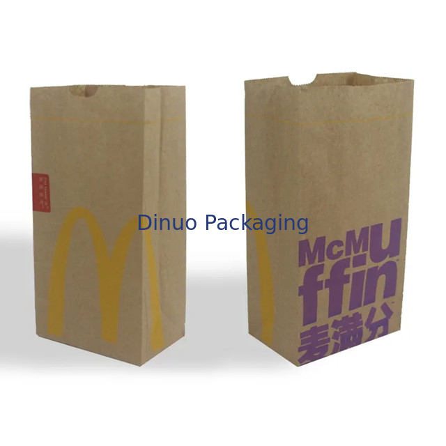 Cửa hàng thực phẩm kích thước tùy chỉnh đáy phẳng túi giấy bánh mì kraft mỏng không cầm với logo