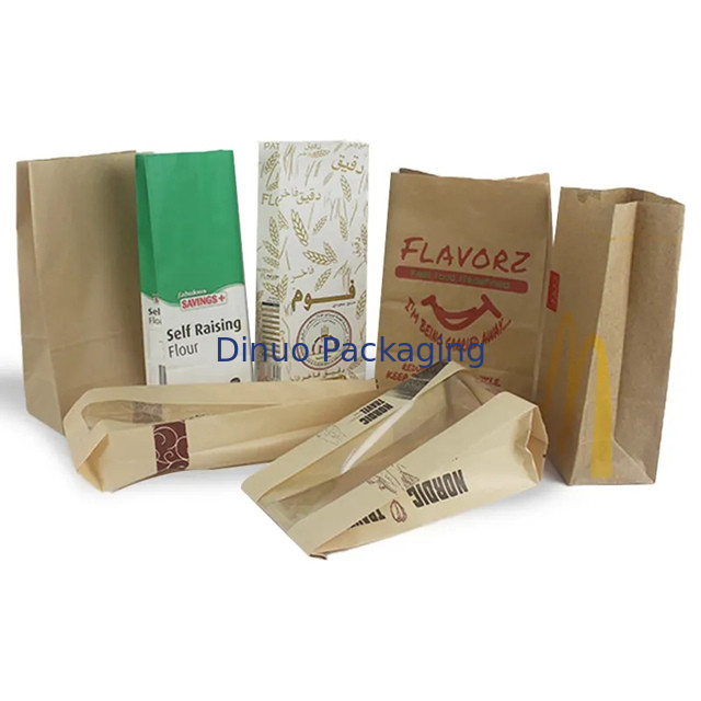 Cửa hàng thực phẩm kích thước tùy chỉnh đáy phẳng túi giấy bánh mì kraft mỏng không cầm với logo