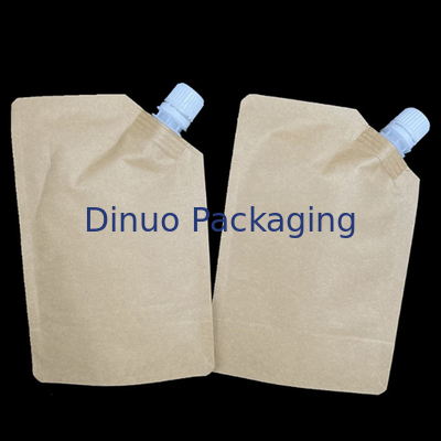 Lá có thể phân hủy sinh học Túi đứng lên in tùy chỉnh Túi đựng giấy kraft dạng lỏng không thấm nước