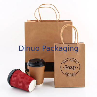 Logo in tùy chỉnh Quà tặng màu trắng nâu Mua sắm túi giấy kraft với tay cầm xoắn