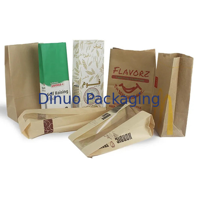 Cửa hàng thực phẩm kích thước tùy chỉnh đáy phẳng túi giấy bánh mì kraft mỏng không cầm với logo
