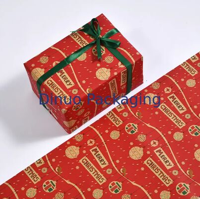 Giấy bọc Giáng sinh Cuộn giấy PE phủ chống nước với các mẫu Xmas cổ điển Cho gói quà DIY thủ công