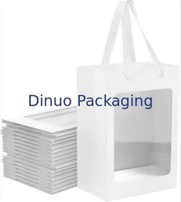 Thẻ giấy kraft có cửa sổ màu nâu / trắng / đen có thể sử dụng nhiều lần với tay cầm ruy băng để tặng quà