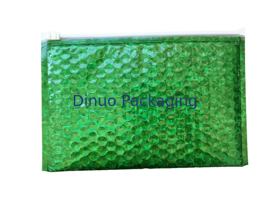 Túi bong bóng không thấm nước Zipper / Green Metal Glossy Hologpson 300x250mm Ziplock Foil Bubble Mailers